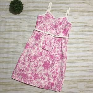 Garnet Hill Pink White Floral Tropical Cotton Pencil Shift Sheath Dress Size‎ 12